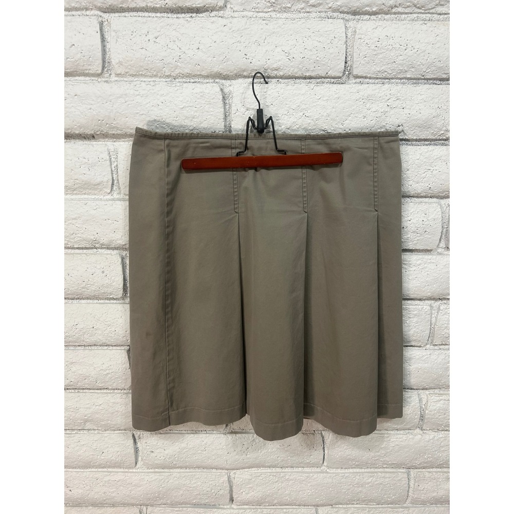 Eddie Bauer Khaki Cotton Pleated A-Line Skirt Womens 14 Taupe‎ Casual Workwear